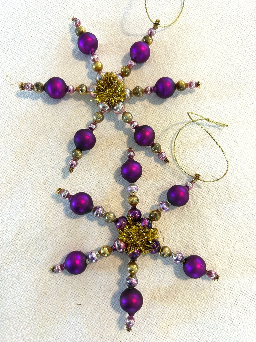 Vintage repurposed mercury, glass bead flowers holiday Christmas ornaments